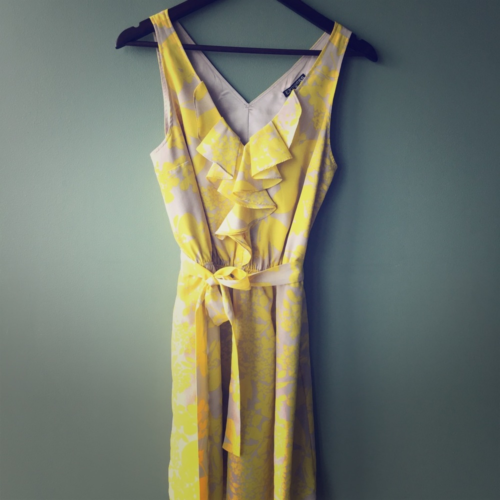 Express Yellow/Grey cocktail dress
